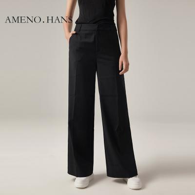 China Anti-wrinkle Special Custom Women's Black Wool Long Pants Elegant Office Lady Straight Wide Leg Pants for sale