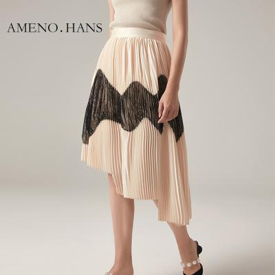 China 2022 new hot sale creative streetwear anti-static lace long high waist a line acetic pleated skirt for sale