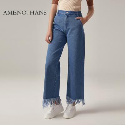 China Top Quality Flare Leg Women Jeans Women Blue QUICK DRY Denim Pants Long Wide Leg Pants With Tassels Plus Size for sale