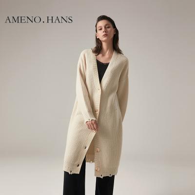 China Anti-wrinkle 2022 women 100% autumn sweater popular long sleeves cardigan wool knit sweater custom made for sale