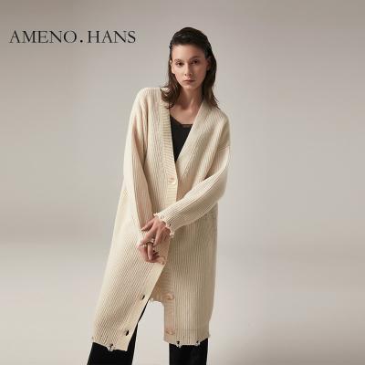 China Anti-Wrinkle Design Long Sleeves Women Long Varsity Cardigan Sweater Coat Concise Wool Knit Tassels Sweater 100% for sale