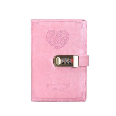 China Office and School Pens Creative Custom LOGO A5 Password Book Retro Golden Lock Notebook for sale