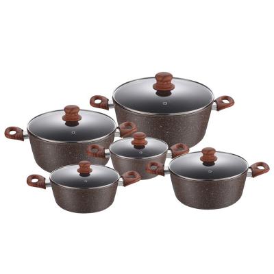 China Sustainable Camping 10 Pcs Modern Kitchen Forged Aluminum Cookware Set Non Stick Cooking Pot for sale