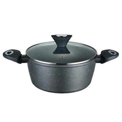 China Viable Forged Die Cast Cassers Marble Coating Cookware Cooking Pot With Glass Lid For Aluminum Casserole for sale