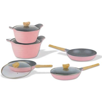 China Sustainable Cast Aluminum 9 Pcs Die Cast Iron Stick Outdoor Set Non Cooking Pot Camping Kitchen Set Cookware for sale