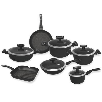 China 12 Pcs Sustainable Kitchemware Non-Stick Cookware Multi Functional Cooking Pots Set With Induction Bottom With Soft Touch Handle for sale