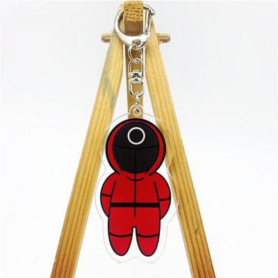 China Promotional Hot Selling Anime Peripheral Battle Royale Wooden Man Puffy Movie Squid Keychain Key Chain Amazon Souvenir Gift for sale