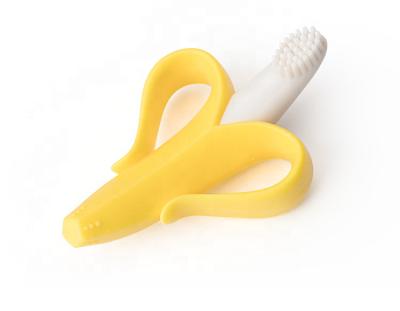 China Toy Hot Sale Soft Banana Baby Food Grade Silica Gel Baby Toothbrush for sale