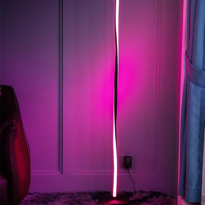 China Simple Modern RGB Color Changing Floor Light Aluminum Curved Bedroom Bedroom Twisted Led Standing Floor Lamp for sale