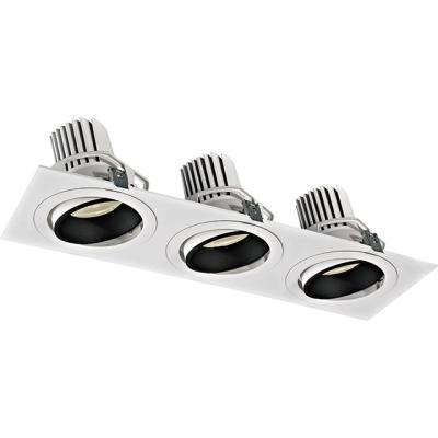 China Minimalist Recessed Three Heads Shop Head Light 5000k Square Ceiling Light 5000k COB 30W LED Double Grille Downlight Light For Hotel for sale