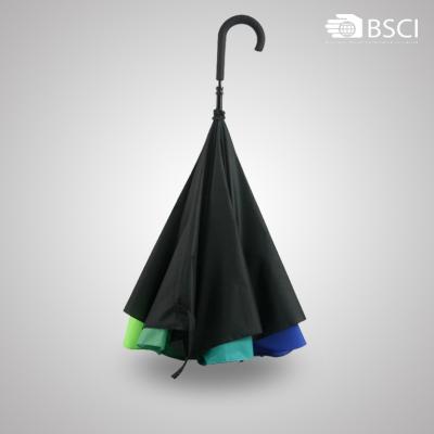 China 2021 New Minimalist Shape Rainbow Customized Umbrella Rogue Upside Down Reverse Handle Inverted Umbrella for sale