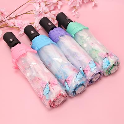 China All In 1 Factory High Quality Butterfly Cherry Printing Poe Clear Umbrella for sale