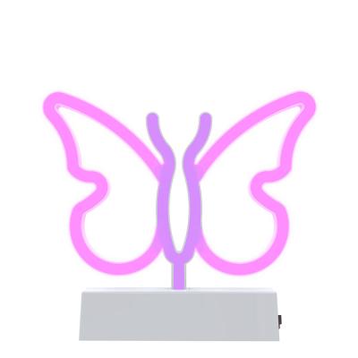 China Custom Plastic Pink Desktop Butterfly Table Neon Tube Lamp Led Neon Sign Lights For Decoration for sale