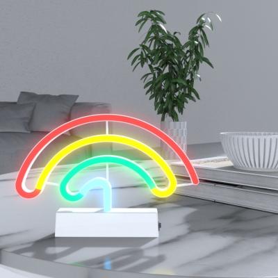 China Custom plastic neon tube lights cheap battery operated led desk table neon lamp with base for home decoration for sale