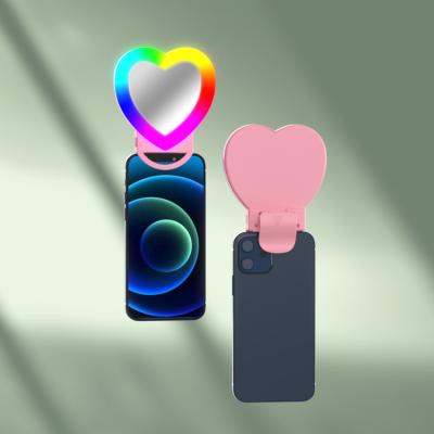 China Mini Heart Shaped Selfie Ring Light Wireless RGB Led Fill Ring Light With Clip For Phone for sale