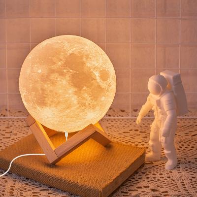 China Color Changing Big/Touch Tabletop Night Lighting Sensor Moon Wireless Soft Mode Led 3d Moon Light Lamp With Wooden Stand for sale