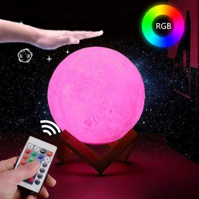 China Color Changing / Dimmable Living Room Decoration Moon Night Light Desk Touch Sensor / Touch Sensor Led Moon Light With Wooden Stand for sale