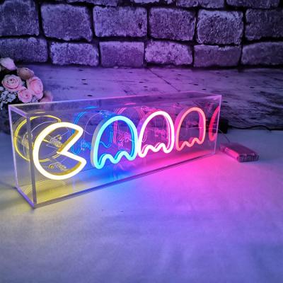 China Hotel Customized Acrylic Desk Led Neon Lights With Backboard Box For Decoration for sale