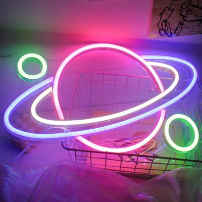 China Wholesale Theme Park Round Planet Shape Plastic Acrylic Neon Light Neon Lamps With Clear Back Panel For Room for sale