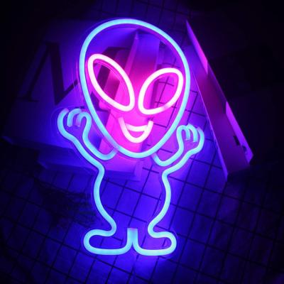 China Theme Park Wall Mounted Acrylic Alien Shape Hanging Neon Lights With Transparent Backboard For Bedroom for sale