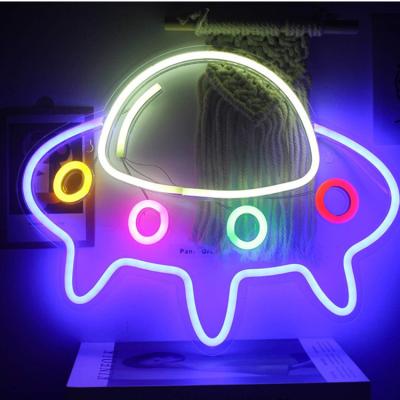 China Warehouse Factory Custom PVC Like PS Acrylic Led UFO Shape Neon Lights With Transparent Back Panel For Bedroom for sale