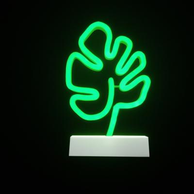 China 2021 Decoration Office Green Monstera Leaf 2835 Led Neon Lights With Base for sale