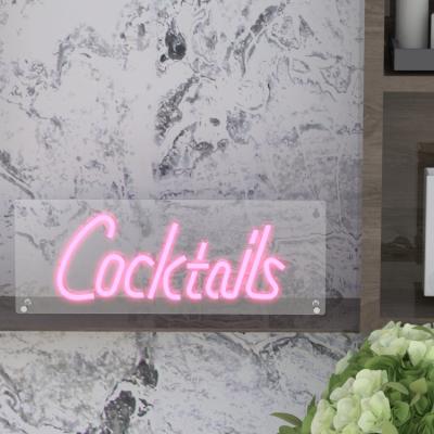 China Office Cocktail Words Neon Light Wall Mounted Hanging Led Neon Light Sign With Acrylic Backboard For Decoration for sale