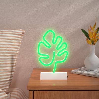 China Desk Power Adapter Green Monstera Leaf Flex Neon Plastic Desk Led Neon Lights Tube for sale