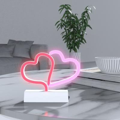 China Office Supply Battery Power Heart Shape Led Neon Light Desk Neon Light Sign With Base For Decoration for sale