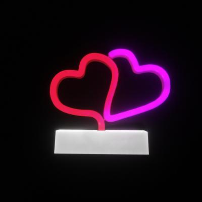 China Home Battery Table Heart Shape Led Neon Lights With Stand For Home Decoration for sale