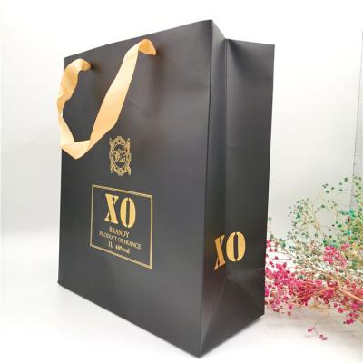 China Recyclable Custom Design Logo High End Shopping Paper Bag Ribbon Handle Gift Bag for sale