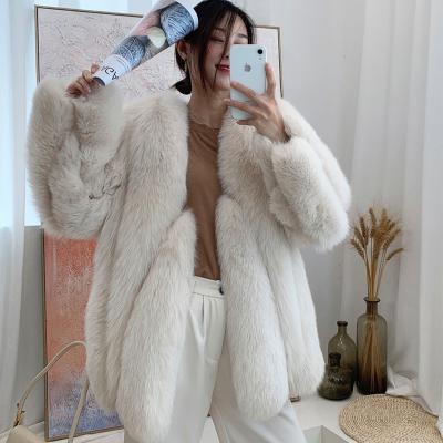 China 2021 New Imported Real Fur Hot Selling Anti-wrinkle High-end Fashion New Fox Fur Coat Female Mid Length Fur Coat for sale