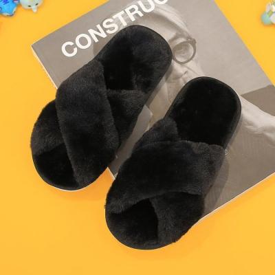 China Damping good quality indoor home casual ladies fashion cross plush furry slippers for sale