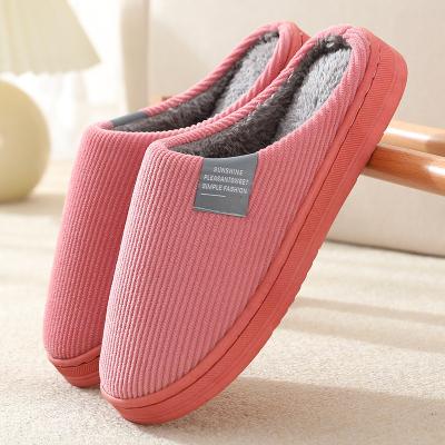 China Home bedroom cotton fluffy slippers ladies indoor plush warm and soft pure cotton vertical winter anti-skid corduroy fluffy slippers for sale