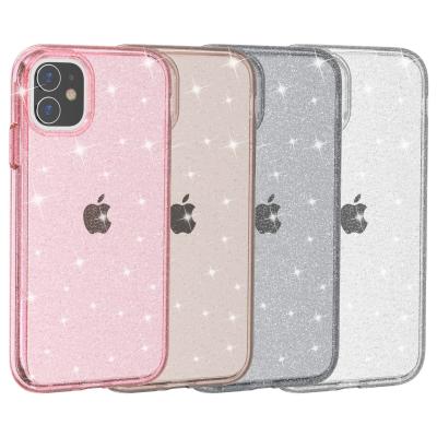 China Hot Selling Bling Clear Glitter Anti-drop Hard Case Shimmer Shockproof PC+TPU Cover For iPhone 13 12 11 Pro Xr Xs 8 7 Max Plus SE2 for sale