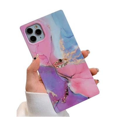 China Luxury Square Marble Shockproof Phone Case With Ring Holder Elegant Matte TPU Cover Shockproof Case For iPhone 12 11 pro Max XR XS 8 plus for sale