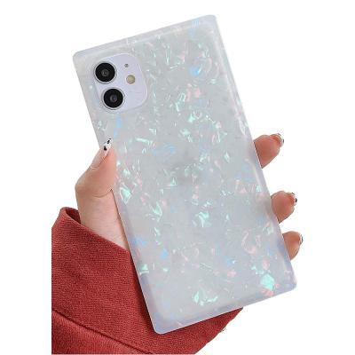 China Anti-Fall Fashion Glitter Pearl Shell Square Phone Case Soft TPU Shockproof Cover For iPhone 13 12 11 Pro XR Max Xs Max For Girls Women for sale