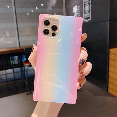 China Luxury Square Glossy TPU Phone Case Anti-fall Rainbow Soft Shockproof Cover For iPhone 13 12 11 Pro XR Max Xs Max For Girls Women for sale