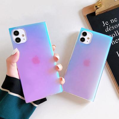 China Luxury Anti-drop Laser Color Changing Holographic Square Phone Case For Women Soft TPU Cover For iPhone 12 11 8 7 Xr Xs Pro Plus Max for sale