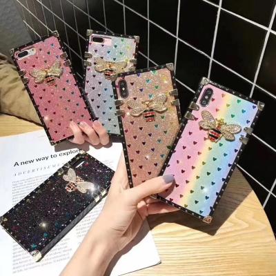 China Luxury Square Design Case Box Anti-fall Bee Glitter Phone Cover For iPhone 12 11 pro Max Xr Xs Max 8 7 plus Galaxy S21 plus Note 20 for sale