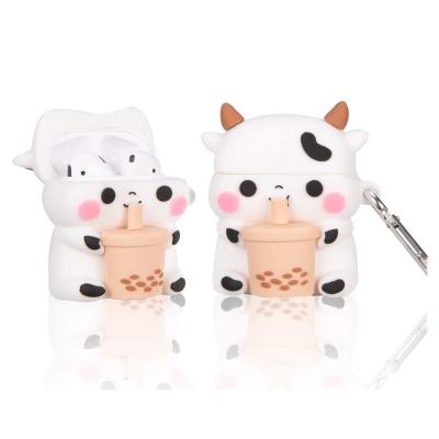 China Cute Boba Tea Cow Cartoon Case For Airpod Cute Boba Tea Cow Cartoon Silicone Cover Protective Case For Airpod 1 pro 2 Gift For Teens Boys Girls Teens children for sale