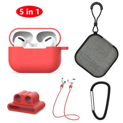 China Simple Basic Design for Airpods pro 5 in 1 Silicone Case Accessory Bundles with Key Chain/Ear Clips Handles/Travel Carrying Case for sale