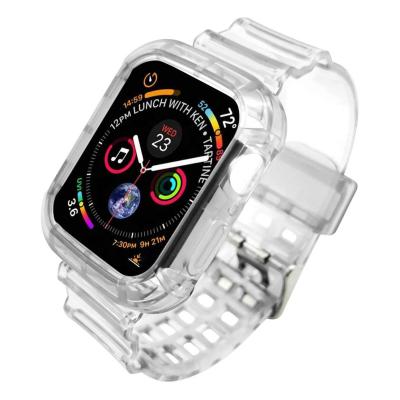 China For Apple Watch Band Replacement For Apple Watch Band With Case Clear Transparent Silicone Soft Sports Bands Straps For Series 7/SE/6/5/4/3/2 Women from iWatch for sale