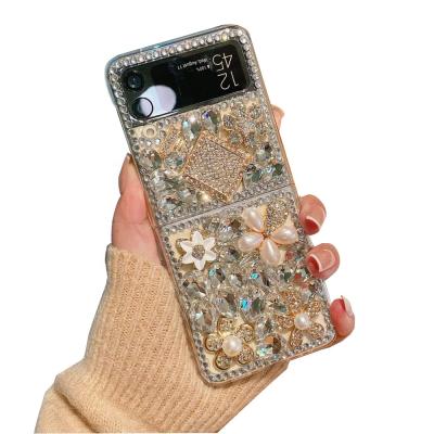 China Z Flip 3 Rhinestone Phone Case Fashion Perfume Bottle Shockproof Crown Bling Diamond Clear Cover For Samsung Z Flip 3 for sale