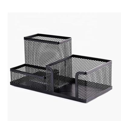 China Pen And Cosmetics Organize Desk Use Storage Holders Black Mesh Metal Desk Organizer With Memo Pad Storage for sale