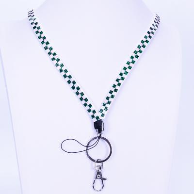 China Durable High Quality Stitching Color Rhinestone Lanyard Green Rhinestone Necklace Chain Lanyard for sale