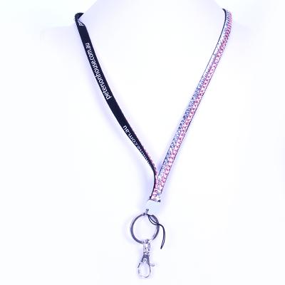 China Durable rhinestone factory color rhinestone lanyard removeable rhinestone lanyard rose shiny stisching custom logo for sale