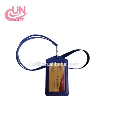 China Wholesale Custom Genuine Leather Polyester Credit Card Holder Wallet ID Card Holder Lanyard Set for sale