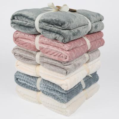 China PORTABLE Premium Flannel Fleece Bed Throw Waffle Textured Soft Fuzzy Blanket For Sofa Couch for sale