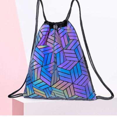 China String Pattern Teen Sports Unisex Gym Geometric Pattern String Backpack Shoes Bag Outdoor Daypack Holographic Satchel for sale